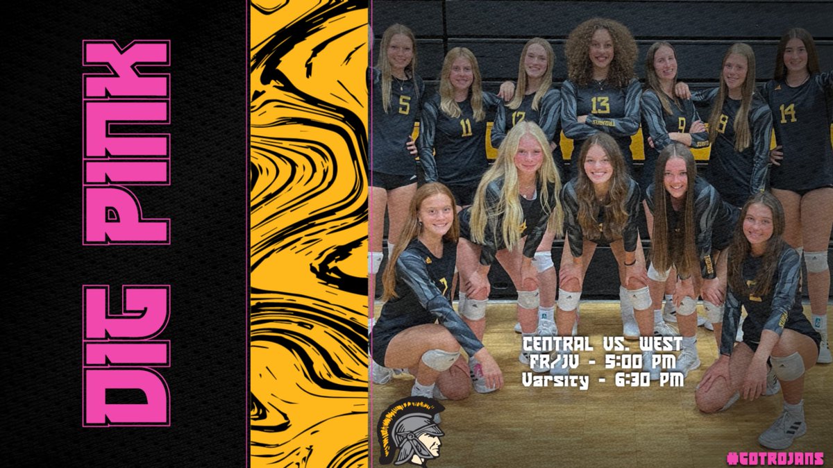 It's Central vs. West and Dig Pink tonight in the Big Gym! TCC students will get in free if they are wearing pink and have a student ID. #GoTrojans