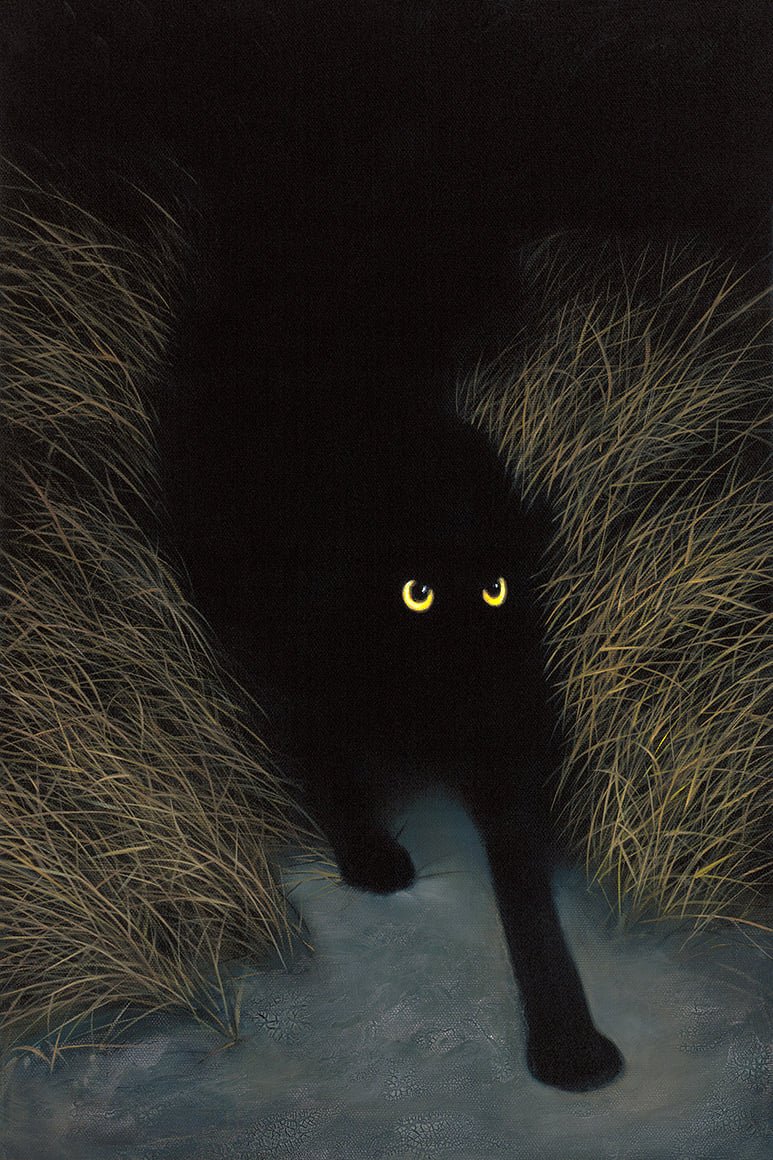 Black Cat poets.org/poem/black-cat by Rilke 'Sneaking Night' by Vladimir Kush (Russia, b. 1965)