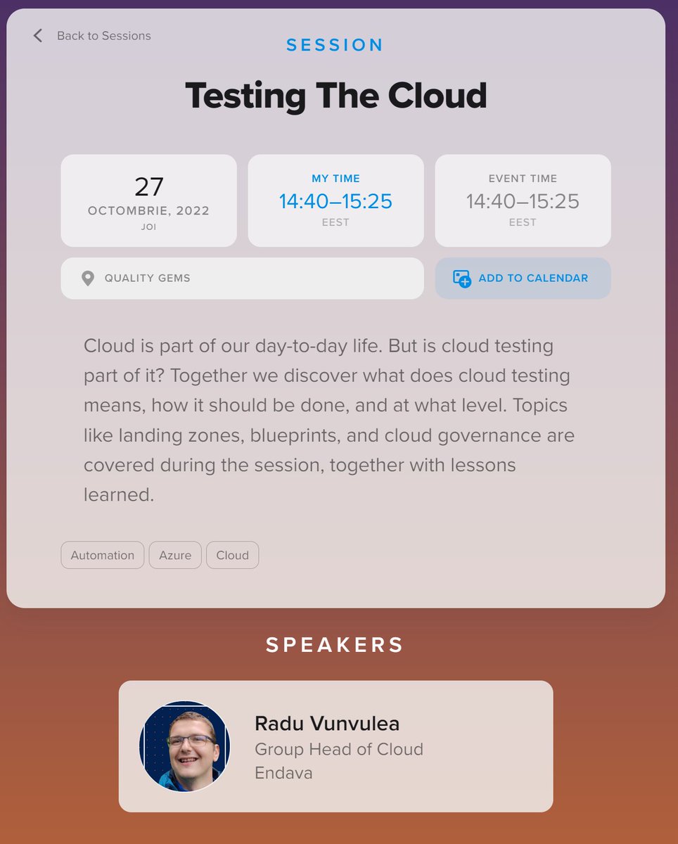 Join me tomorrow from 14:40 EEST at <a href="/TestConEurope/">TestCon Europe</a>. The two main topics of my session are #cloud learning paths for testers and cloud testing tools. See you tomorrow!

events.pinetool.ai/2743/#sessions…