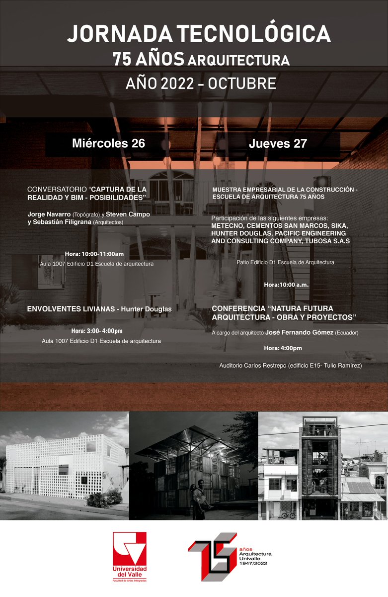 ¡Celebramos los 75 años de la Escuela de Arquitectura!

¡Agéndate!

#univalle #conversatorio #conferencia