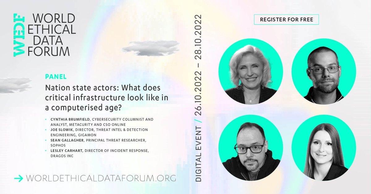 #NowPlaying: Our lives are ever more dependent on secure digital systems and processes. Our expert panel of <a href="/hacks4pancakes/">Lesley Carhart</a> <a href="/jfslowik/">Joe Słowik 🌻</a> <a href="/thepacketrat/">⚡️🐀 The Packet Rat</a> and @msbrumfield looks at how we safeguard populations.
 
Watch them for free at #WEDF2022: forum.worldethicaldata.org/#/login