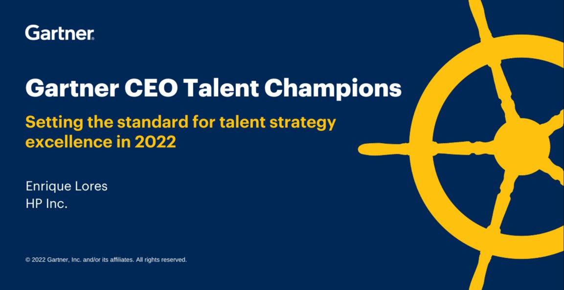 We’re excited to announce that HP CEO @enriquejlores has been recognized as a CEO Talent Champion by <a href="/Gartner_inc/">Gartner</a>. The program recognizes CEOs who lead their organizations to superior talent outcomes. Thank you for your leadership, Enrique! gtnr.it/3eTcDNR #GartnerHR