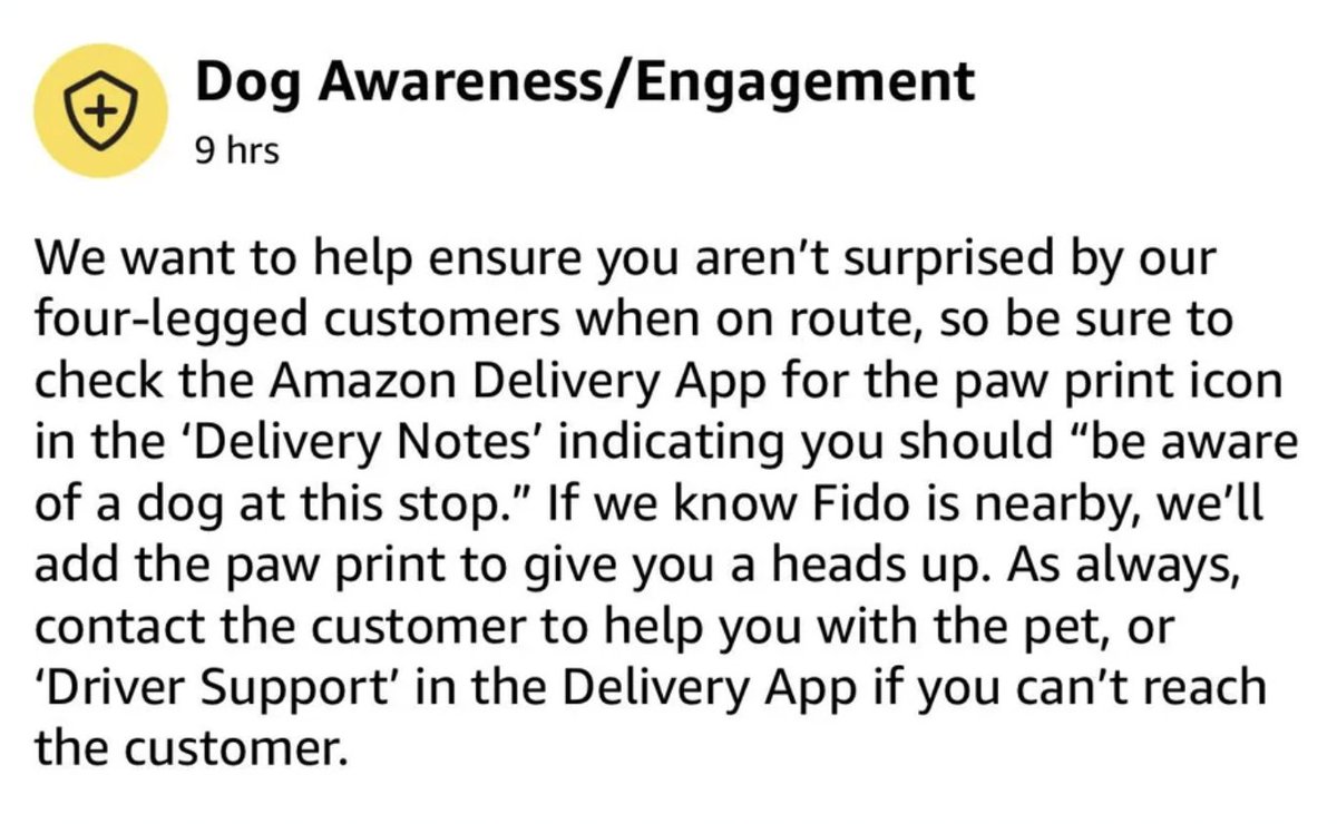 Amazon's message to workers the day after a driver was mauled by a customer's dogs and died: vice.com/en/article/wxn…