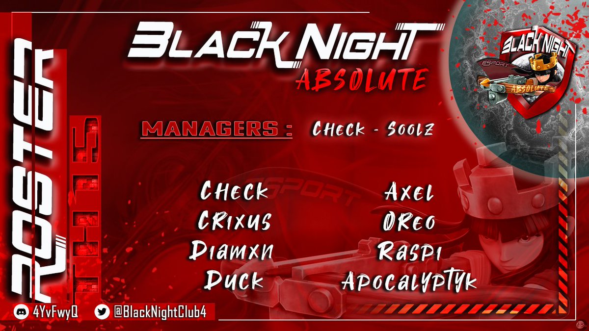 Black Night Club (@blacknightclub4) on Twitter photo Le Black Night Club est heureux de vous présenter ses deux rosters Full Th15 5v5.
Tous nouveaux et tous beaux grâce à <a href="/BelaMpl/">Hangar B (Béla)</a>
Un grand merci à elle pour son travail magnifique.🤩
On compte sur eux pour porter haut leurs belles couleurs et celles de Black Night. 🥰 Le Black Night Club est heureux de vous présenter ses deux rosters Full Th15 5v5.
Tous nouveaux et tous beaux grâce à <a href="/BelaMpl/">Hangar B (Béla)</a>
Un grand merci à elle pour son travail magnifique.🤩
On compte sur eux pour porter haut leurs belles couleurs et celles de Black Night. 🥰
