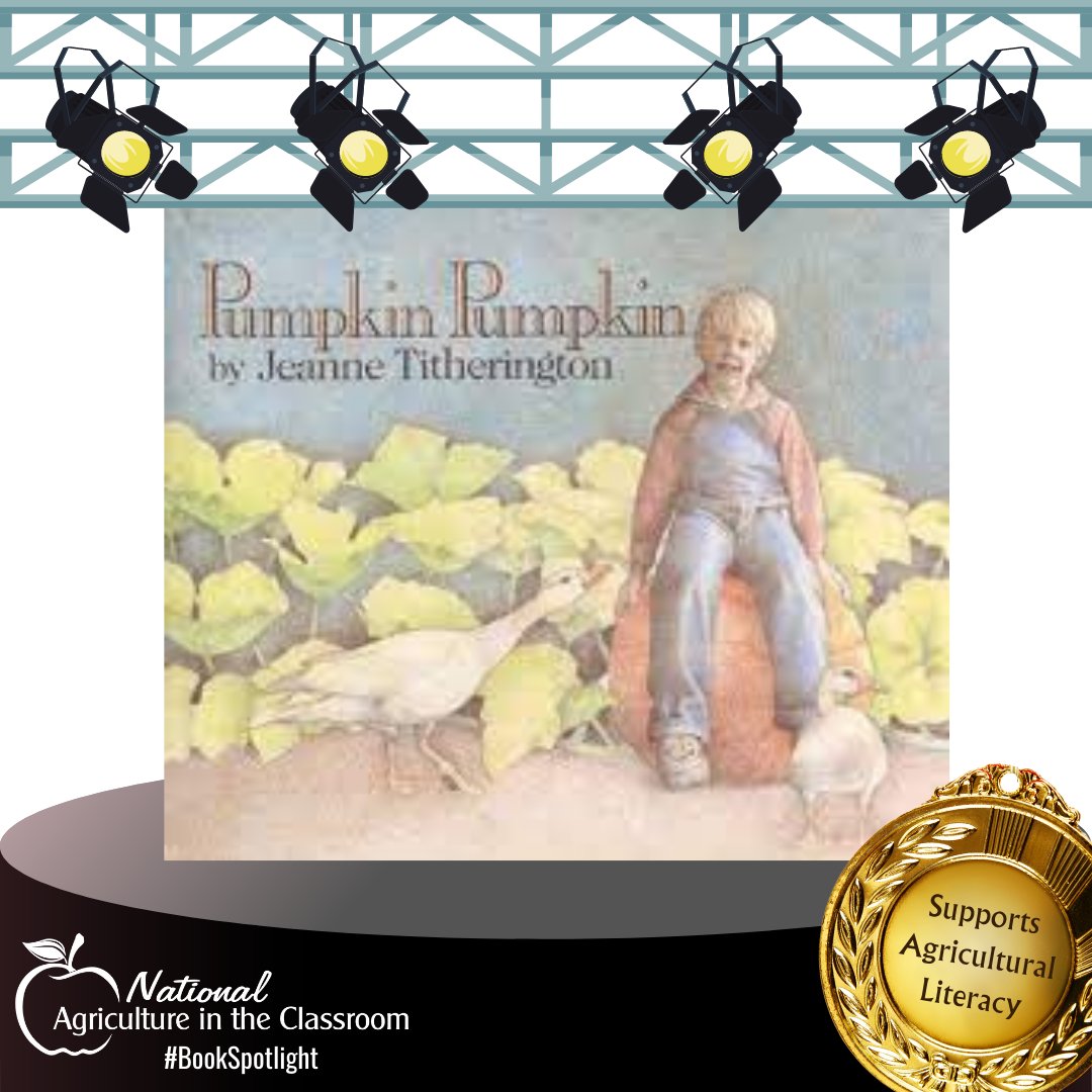 The story's character, Jamie, plants a pumpkin seed and observes the plant's growth, blossom formation, and pumpkin growth. A good exposure at an early age to the concept of life cycle.

agclassroom.org/matrix/resourc…

#agclassroom #agliteracy #bookspotlight #pumpkins #lifecycle