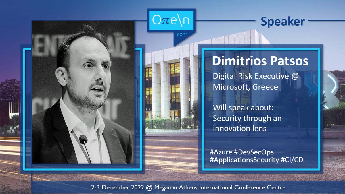 open_conf's tweet photo. openconf 2022, proudly announces:
Security through an innovation lens, by Dimitrios Patsos
Reserve your seat at: https://t.co/b5fmQbXzPL
Speakers: https://t.co/yk2cGRPWbc
#Azure #DevSecOps #ApplicationsSecurity #CI/CD #open_conf @dpatsos https://t.co/X2X5cAVmwj