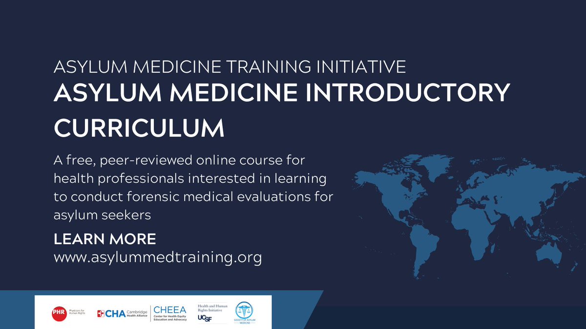 The first peer-reviewed course featuring best practices in asylum medicine is now available for free online at asylummedtraining.org. Brought to you by the Asylum Medicine Training Initiative & partners @UCSF_HHRI @CHEEAatCHA @P4HR @asylummedicine