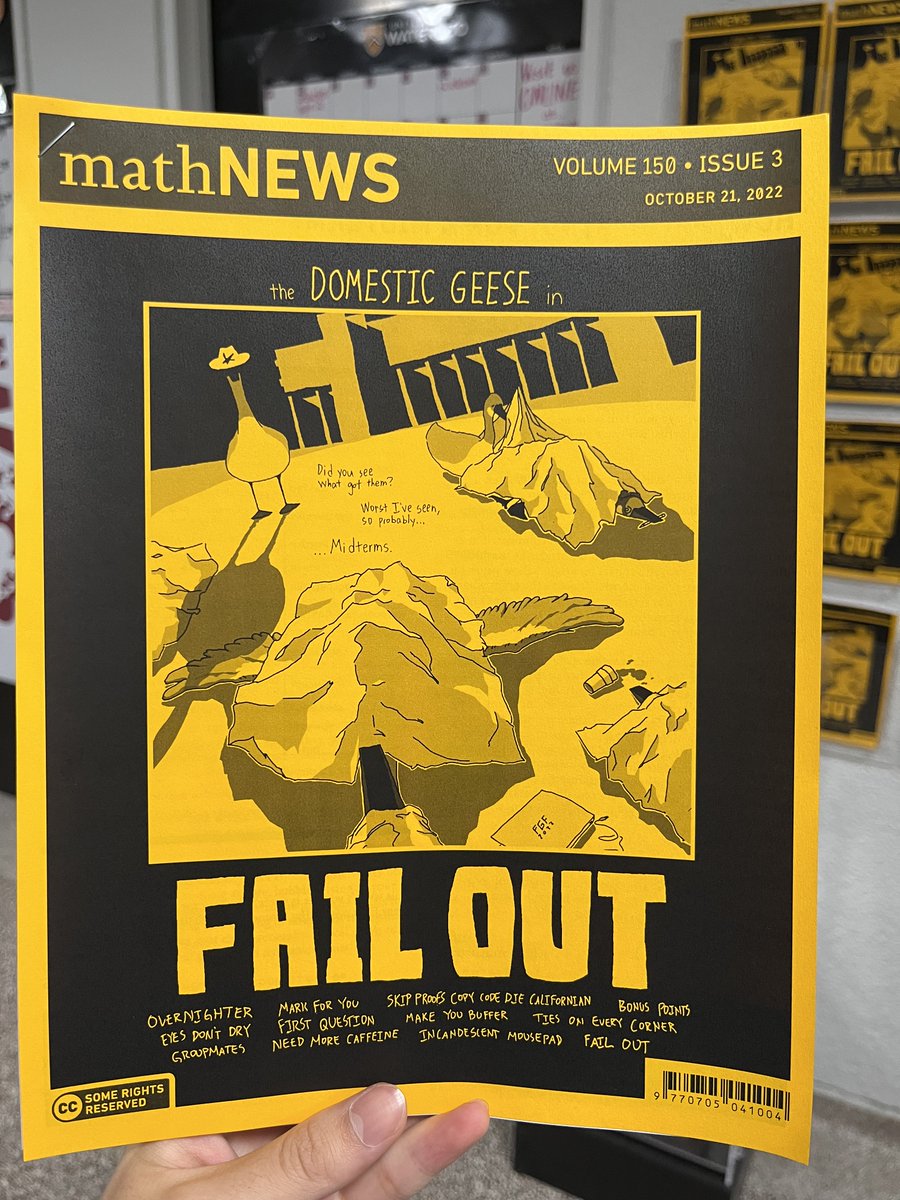 UWmathNEWS's tweet photo. Now that we have your post-election attention, you should pick up a copy of the latest mathNEWS issue, out on stands everywhere and featuring:

- Prof. Christopher Batty on Manitoba
- Straws and holes
- Hamlet, but he vapes https://t.co/tZTOHmoyOs