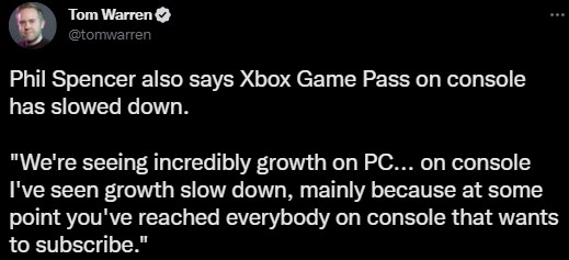 Xbox Game Pass growth is 'slowing down' on console, claims Phil