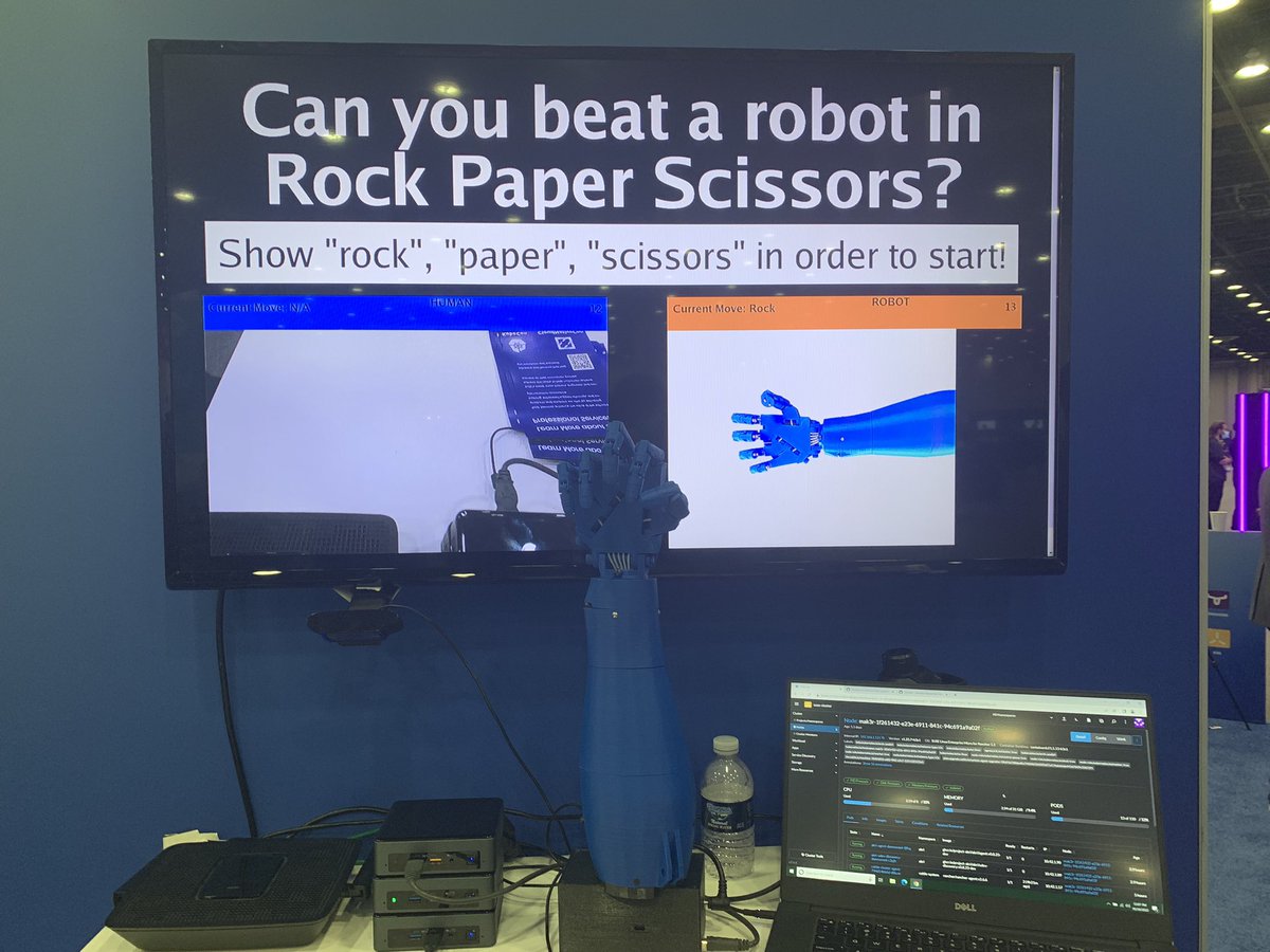 KateGoldenring's tweet image. Playing Rock Paper Scissors with a robot powered by @SUSE’s edge Kubernetes solution and @ProjectAkri just made my week!