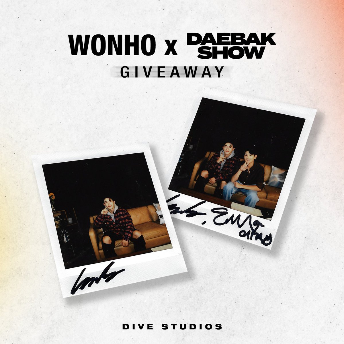 thedivestudios's tweet image. Check out this giveaway for a chance to win 2 SIGNED Polaroids from @official__wonho 🎉 

gleam.io/LxIXX/daebak-s…  

#EricNam #WONHO #DIVEStudios