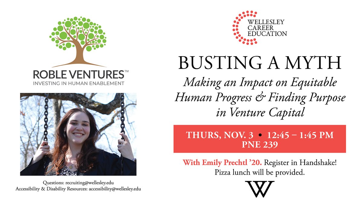 RobleVentures's tweet photo. Next week our Marketing Associate @emily_prechtl will be giving a talk at @Wellesley about her journey to VC, and how her Fulbright teaching experience helped her find her passion in #humanenablement. ๐ณ https://t.co/dJ1DVBZ3HP