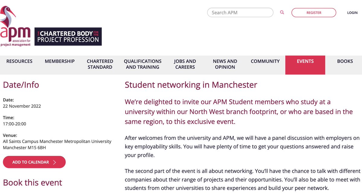 Delighted to host APM Nowth West @APMNWBranch Student Networking event at <a href="/ManMetUni/">Manchester Metropolitan Uni</a> 22 Nov 2022 from 1700. Focus on employability skills and networking opportunities @APMBranchCoord <a href="/APMProjectMgmt/">Association for Project Management</a> <a href="/McrMetEngineers/">MMUEngineering</a> <a href="/MMUEngage/">Manchester Met Science and Engineering</a>  #projectmanagement 
Join us! lnkd.in/dqMMKCss