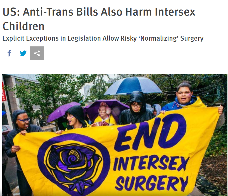 ErinInTheMorn's tweet photo. Human Rights Watch and InterAct both come out against anti-trans bills for harming intersex youth.

ALL anti-trans medical care bills passed by Republicans include provisions that allow for noncensunsual gender confirming surgery on intersex infants. https://t.co/2NYwtXTOlo