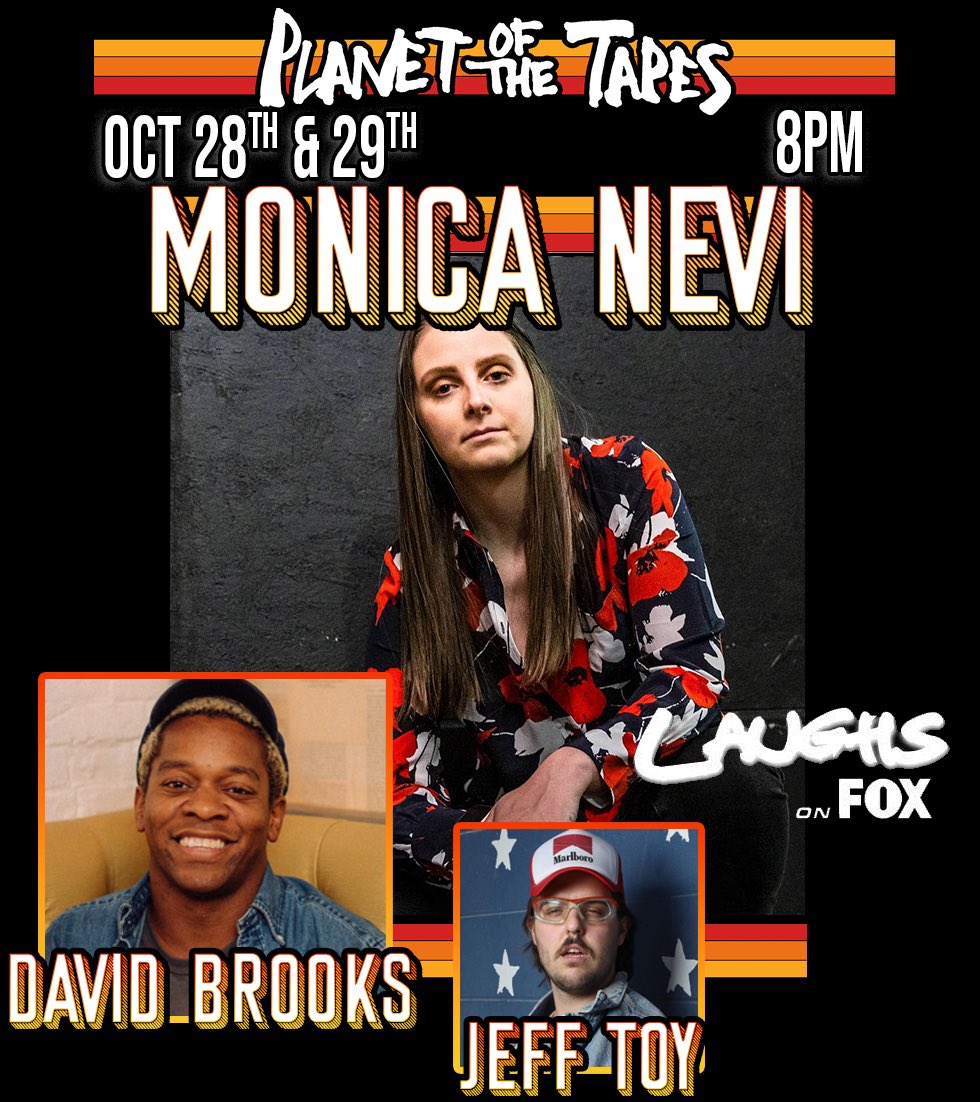 This weekend it’s @MonicaNevi with <a href="/reallydavidb/">David Brooks</a> and host Jeff Toy! Grab your tix now at planetofthetapes.biz