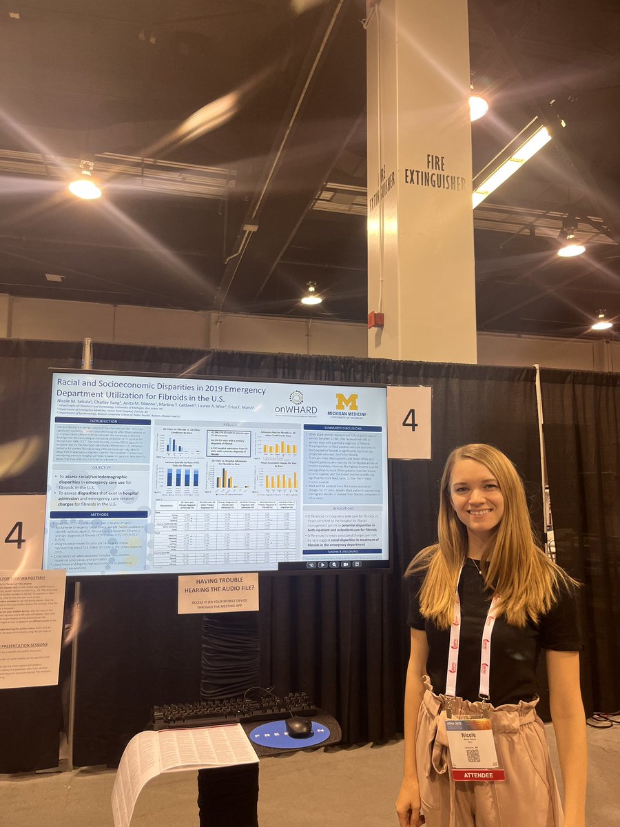 More great presentations today from the REI Team @umichmedicine at #asrm2022! Med student extraordinaire, #nicolesekula, presented on ED Utilization for #Fibroids and intersections with  #Race & my incredible colleague @SBSchon_MD, presented @ELLAS_study data on #amh & #obesity.