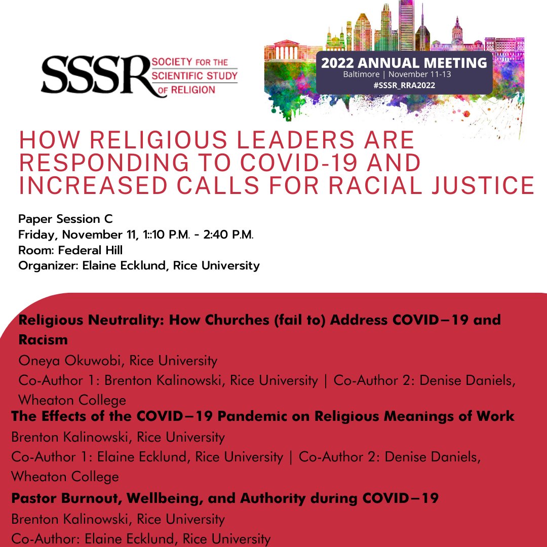 SSSReligion's tweet photo. 📣📣  How Religious Leaders Are Responding to COVID-19 and Increased Calls for Racial Justice
@OOkuwobi @BDKalinowski @ProfDDaniels
 #SSSR_RRA2022 

>> https://t.co/xSZFFsrMPc

@RiceUniversity @RiceSocSci  @WheatonCollege https://t.co/5u4SAhwvA3
