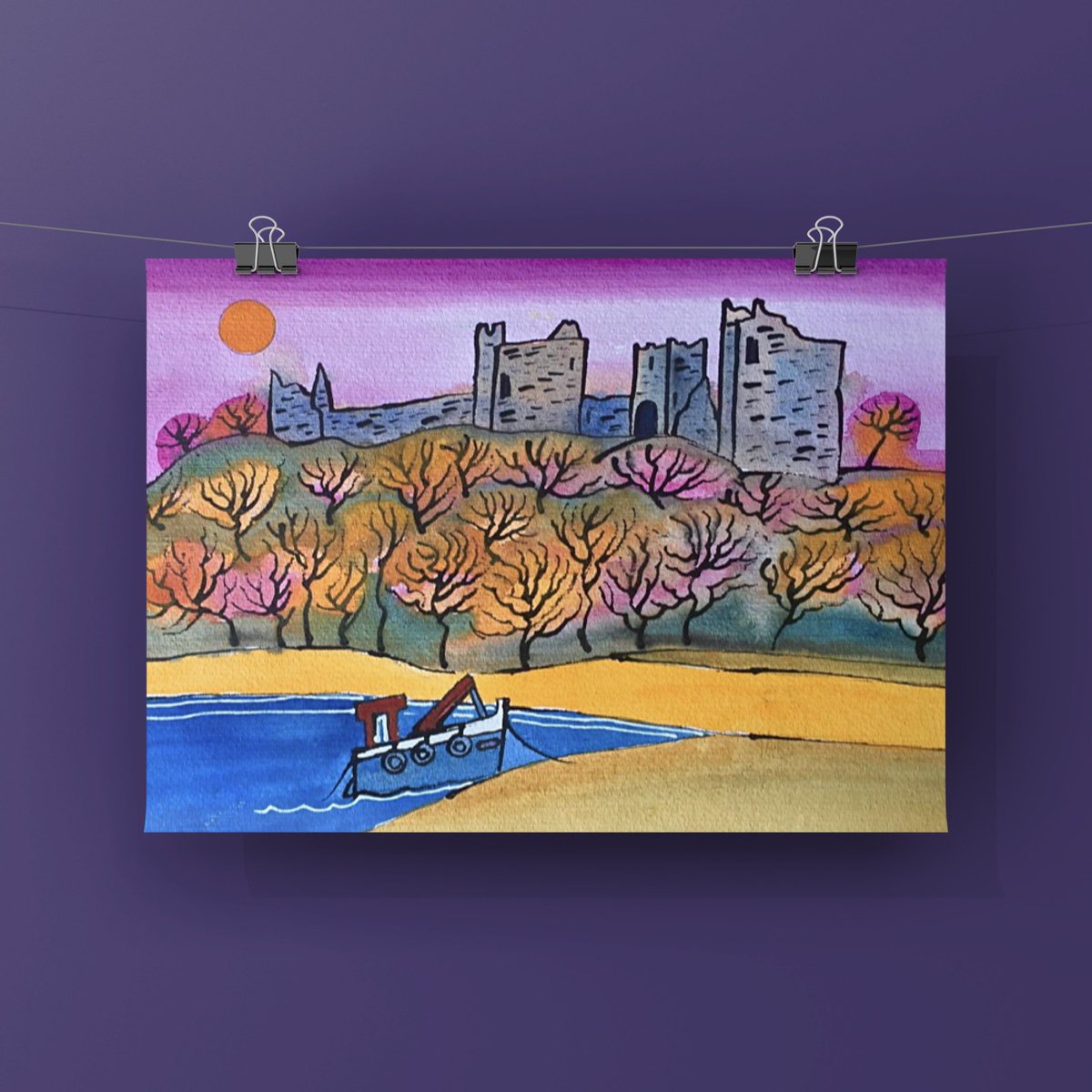 An absolutely beautiful painting of the striking Llansteffan Castle by Dorian Spencer Davies. ‘Autumn Llansteffan Castle’ is an original watercolour painting. 36x48cm unframed. <a href="/Cymruwrthgalon/">All things Wales 🏴󠁧󠁢󠁷󠁬󠁳󠁿</a>  <a href="/LlansteffanCas1/">Llansteffan Castle</a> <a href="/llansteffan/">Dan Baker</a>