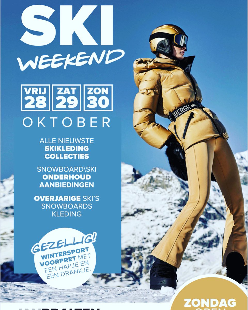 Komend weekend trappen wij het wintersport seizoen af! De nieuwste collecties en veel voordeel! Gezellig met een hapje en een drankje! Kom je gezellig oriënteren op jouw komende wintersport!