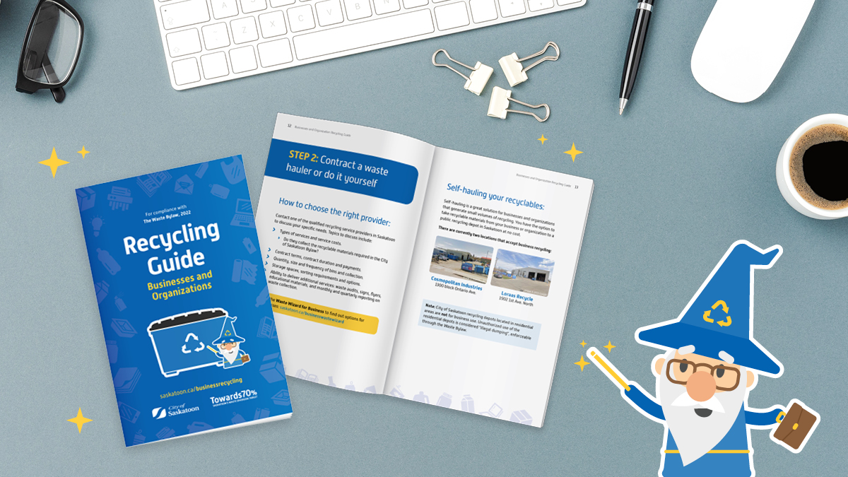 📢 Attention #YXE #business owners – look out for your copy of the #RecyclingGuide sent to local businesses. It contains all the steps for recycling success. 
♻️ Visit: saskatoon.ca/businessrecycl… for a digital copy &amp; other helpful tools.  
#Toward70 #BusinessRecycling