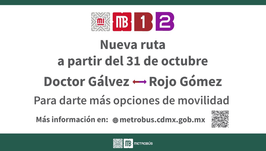 A partir del 31 de octubre te ofrecemos más opciones de movilidad. Ahora en las líneas 1 y 2 contarás con el servicio: 🔸 Dr. Gálvez ↔️ Rojo Gómez Te sugerimos verificar el destino del autobús antes de abordar.
