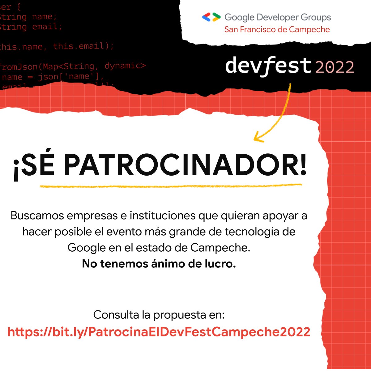 GDGCampeche's tweet photo. Aquí está el #Call4Sponsors 🤩
⭐ Sólo buscamos crear un evento increíble después de un tiempo sin actividades presenciales
⭐ No tenemos ánimo de lucro
⭐ Queremos un evento diverso, seguro e inclusivo
Consulta la propuesta en:
https://t.co/EMbJBjqKQ0 https://t.co/ILpu64tTAS