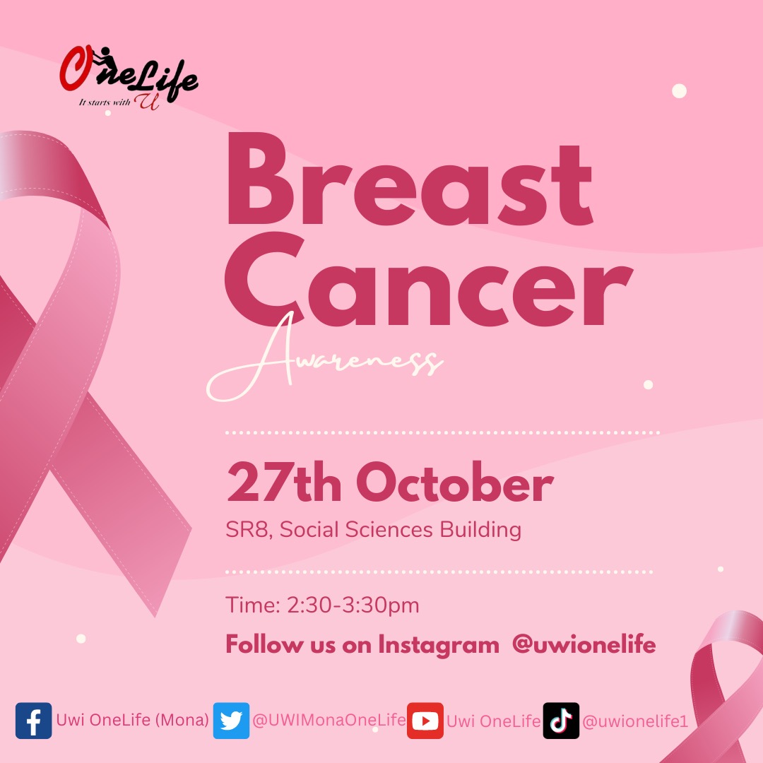 UWIMonaOneLife's tweet photo. Come out tomorrow at 2:30 p.m. for our Breast Cancer Awareness Session! 
#uwionelife #itstartswithyou https://t.co/ycShxGNfLo