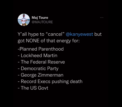 sensibilisesse's tweet photo. Nothing to see
Psycho Cartels run the country and ya'll are worried about a unhinged rapper. 
@ye 
How about canceling the big #cartel 
#politicians #banks #bigpharma for starters https://t.co/A5lrsuHmXT