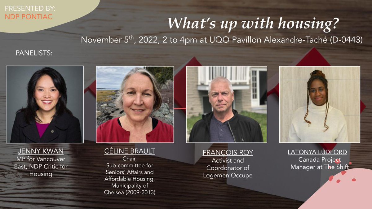 NPDPontiacNDP's tweet photo. Que cache la crise du logement ? What’s up with Housing? 5 novembre 2022 14h / November 5, 2022 2PM - https://t.co/0Q9CLhSwYS https://t.co/XBrtGvxNo7