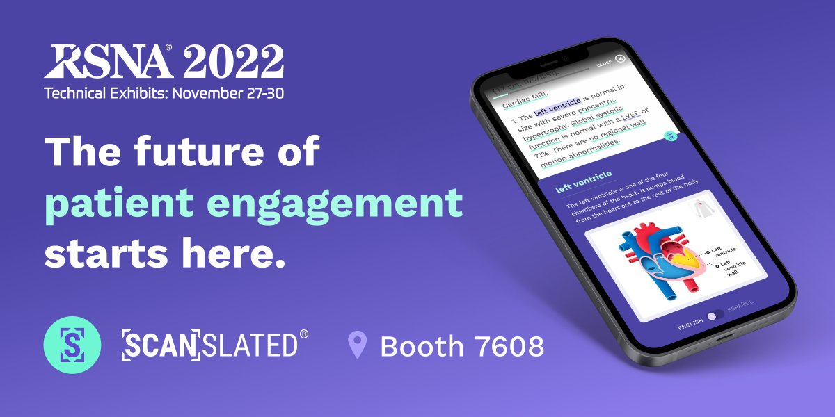 Heading to #RSNA2022 this year?

Visit us at Booth 7608 to see how we're helping health systems empower patients and drive loyalty with #patientfriendly radiology reports.

Book an on-site demo here:
lnkd.in/gyFBtvC4

#patientengagement #radiology #healthtech #future
