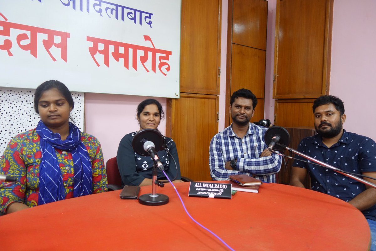 mgnf_telangana's tweet photo. Four of the Mahatma Gandhi National Fellows from Telangana - Divya Rajeswari W (Mahabubabad), Navya Sabbathi (Jagtial), Sohel Khan (Peddapalli) &amp; Pradeep Chandra (Adilabad) have been  interviewed by the AIR Adilabad Station on the topic of eco-friendly and sustainable livelihood. https://t.co/S3lHjuQ3zj