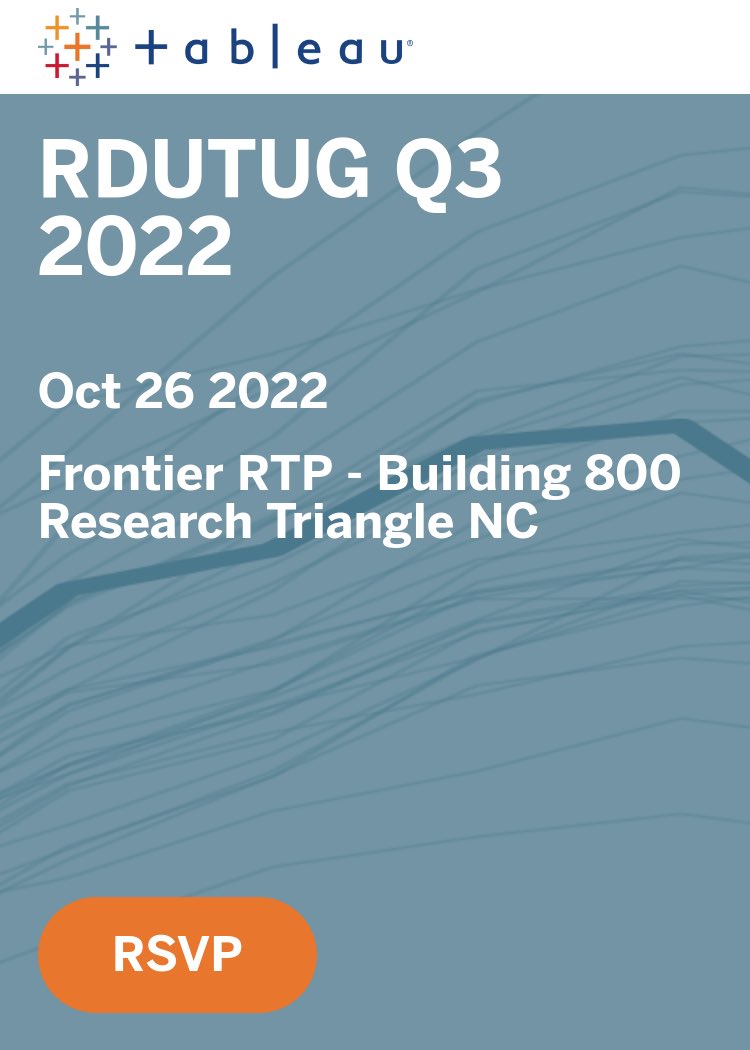 cgscottDVA's tweet image. 2 hours until our first IRL @rdutug in almost 3 years!!!! 🤯🤩🥳🥳🥳 come see us @FrontierRTP at 6pm! @starburstdata Join me at RDUTUG Q3 2022 on October 26 – usergroups.tableau.com/rdutugq32022

800 Park Offices Drive, Research Triangle, NC, 27709