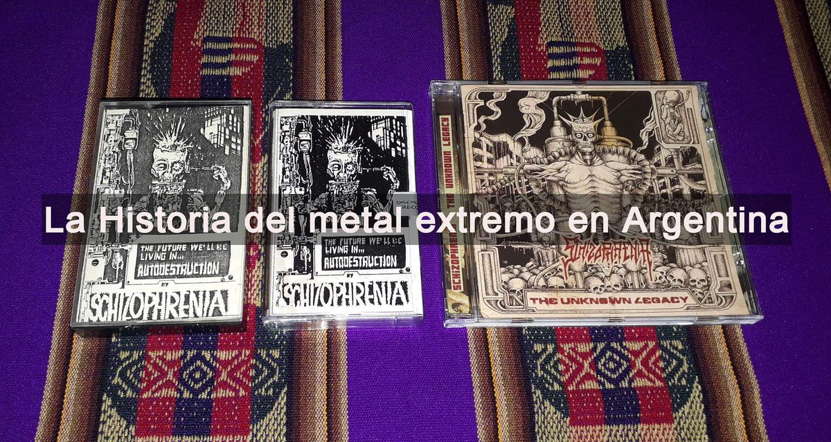 Hoy a las 21 por octopusradio.com.ar recorreremos la breve pero intensa trayectoria de Schizophrenia, banda pionera del metal extremo en Argentina. En la foto: The Future We'll Be Living In Autodestruction (demo 1991 y reedición 2018), y el CD compilado The Unknown Legacy.