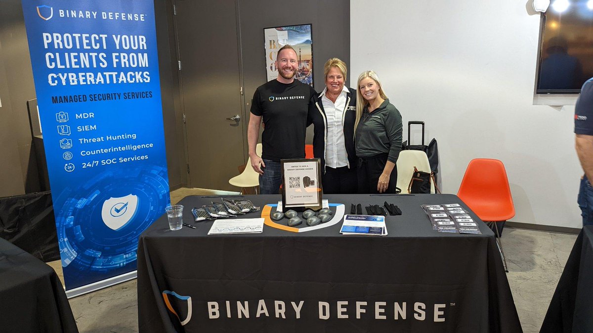 Binary_Defense's tweet photo. Day two of #Softchoice Connect was a success! Our team, Abbey Valentine-Milko, Sharon Baechtle, and James McHugh, attended and met with reps to build our partnership and set the road to success.
Thank you, @softchoice, for having us. We look forward to 2023!
#Partners #MSSP https://t.co/sNsNGTB3Vy