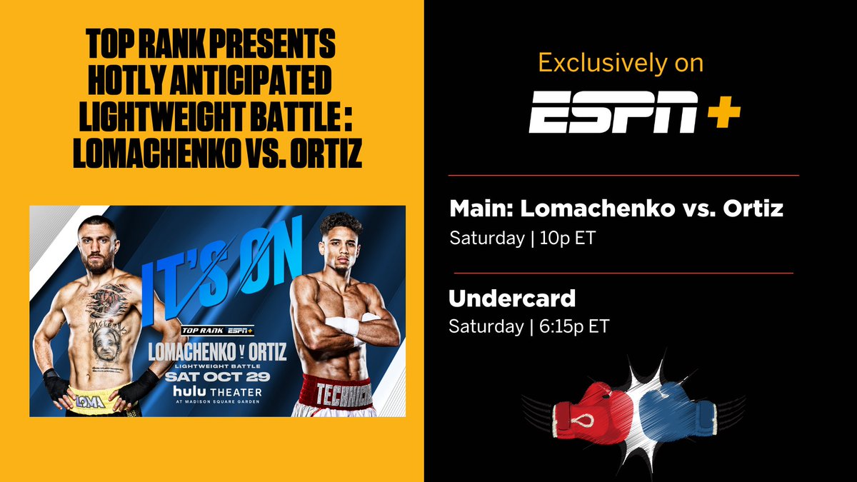 Saturday, @VasylLomachenko is back in the ring for his first fight in almost a year @trboxing presents #LomaOrtiz live from @TheGarden - exclusively on @ESPNPlus More: bit.ly/3TZHwPs