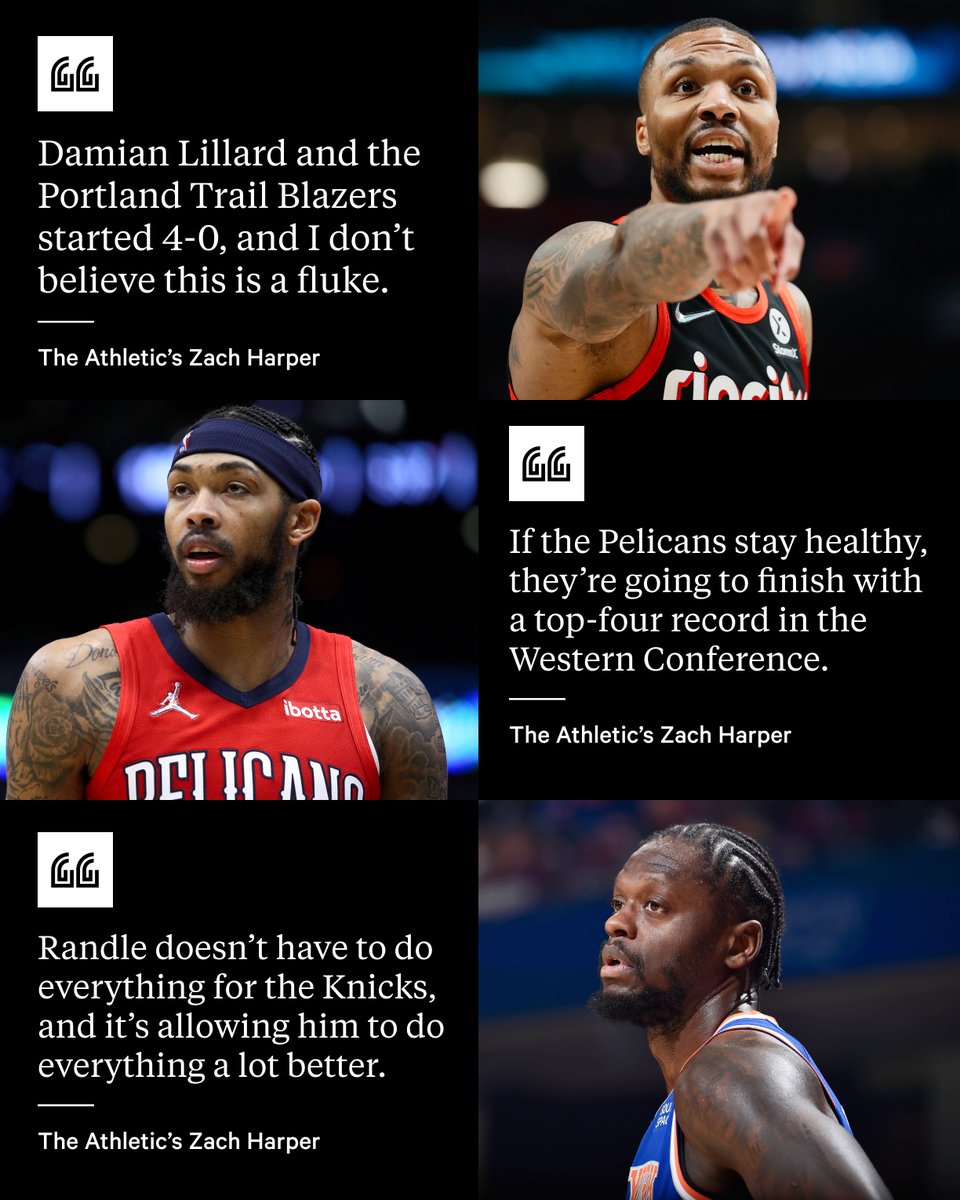 One week into the NBA season, @talkhoops is ready to overreact: ◽ Trail Blazers are good ◽ Pelicans are threats in the West ◽ Julius Randle is back More: theathletic.com/3730192/?sourc…