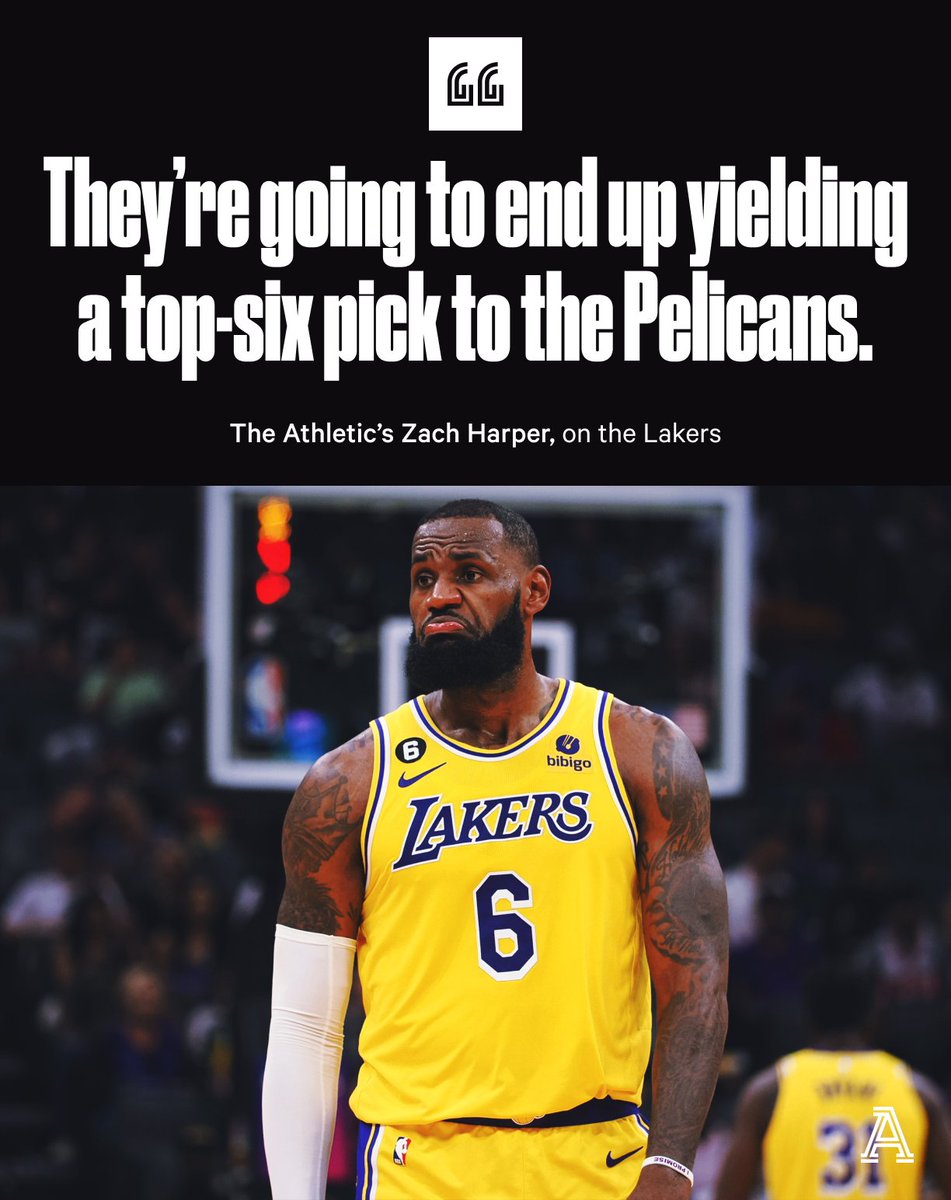 Every failure for the Lakers this season benefits the Pelicans, @talkhoops writes. The Anthony Davis trade included a pick swap for the 2023 NBA Draft. Week 1 overreactions: theathletic.com/3730192/?sourc…