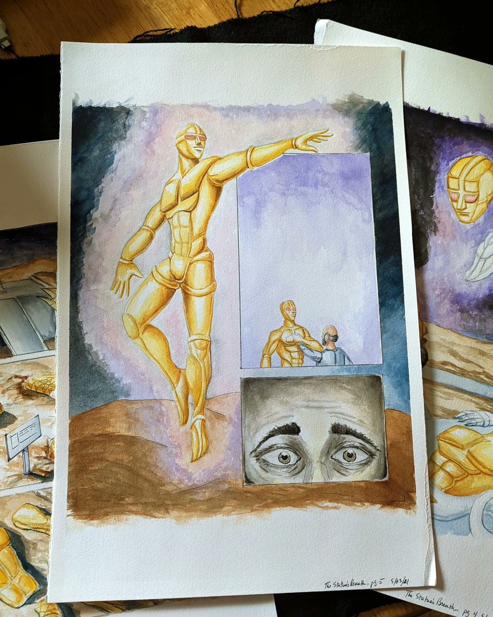 songsmith's tweet photo. Original artwork from "The Statue's Breath", recently published in @chidrawgo's I Like Robots! anthology. (11 x 17 in, unframed, watercolor on paper; $75 USD)

Slide into my DMs to get your hands on the one and only himbobot!

#ComicArt #QueerSciFi https://t.co/2XVK4JWlvg