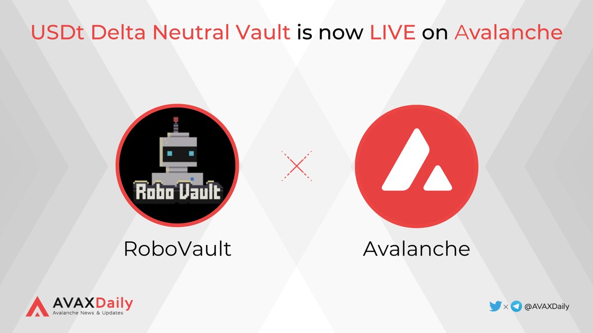 📢 @robo_vault $USDt Delta Neutral Vault is now LIVE on @avalancheavax 💰28-day APY averaging 7.92% #AVAX #Avalanche $AVAX twitter.com/robo_vault/sta…