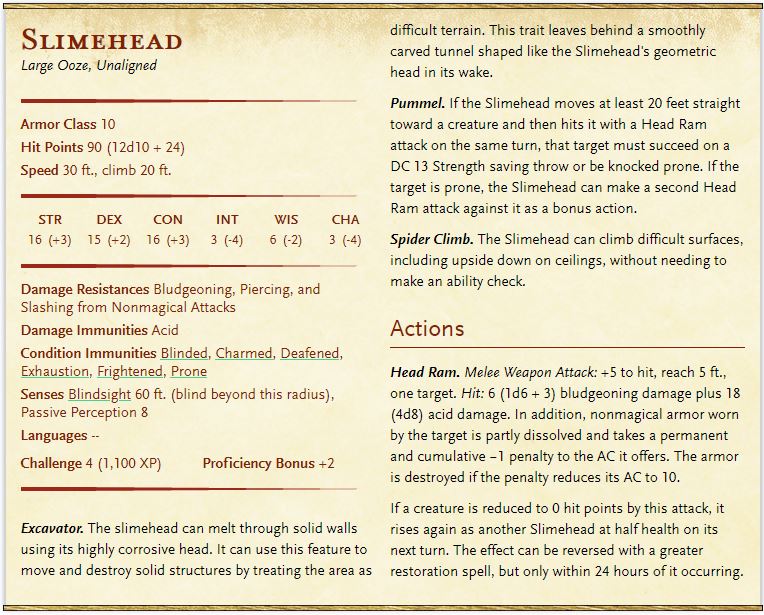 Stats are available for the previous fusions! 
Honestly Slimehead is one of my favs. It's so evil if you have it start attacking smaller pawns then watch as players freak out when their friendly NPCs turn into ooze. Then they just escape through a wall. 💚
imgur.com/a/Ytv91aU