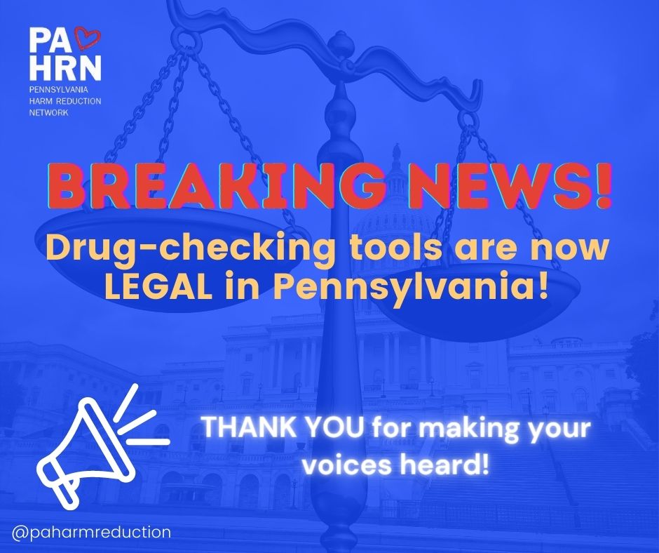BREAKING NEWS!!
Moments ago, the Senate unanimously passed legislation that now legalizes all forms of drug checking tools in Pennsylvania. Congratulations advocates! #Pennsylvania  #harmreduction