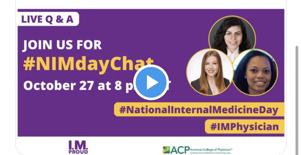 Please join our #NIMdayChat tomorrow on October 27 for #NationalInternalMedicineDay at 8 p.m. ET. 
👉🏼Share your #InternalMedicine Physician experiences &amp; why you are #IMProud with #ACPCECP #ACPCRFM #ACPResFel #ACPCSM #IMPhysician #IMProud #MedTwitter @emoryGI
