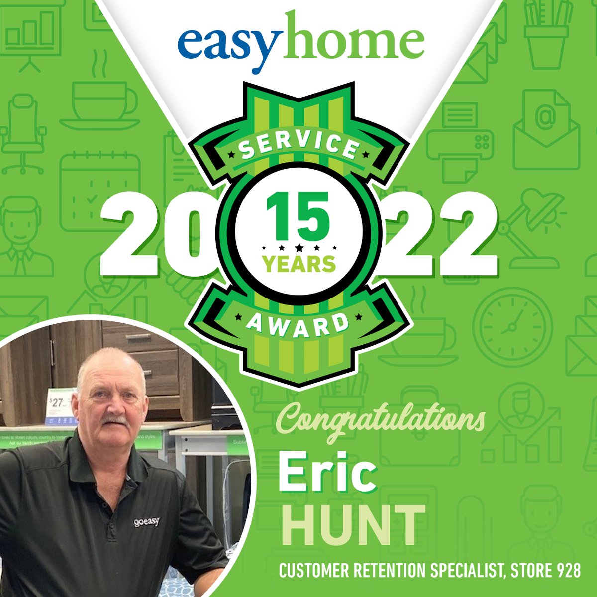 #Congratulations to Eric Hunt! He’s celebrating 15 years with our easyhome team &amp; we couldn’t be more proud. #Thankyou for your hard work &amp; dedication to goeasy, helping to improve the financial futures of many Canadians over the years! #wearegoeasy #employeeappreciation