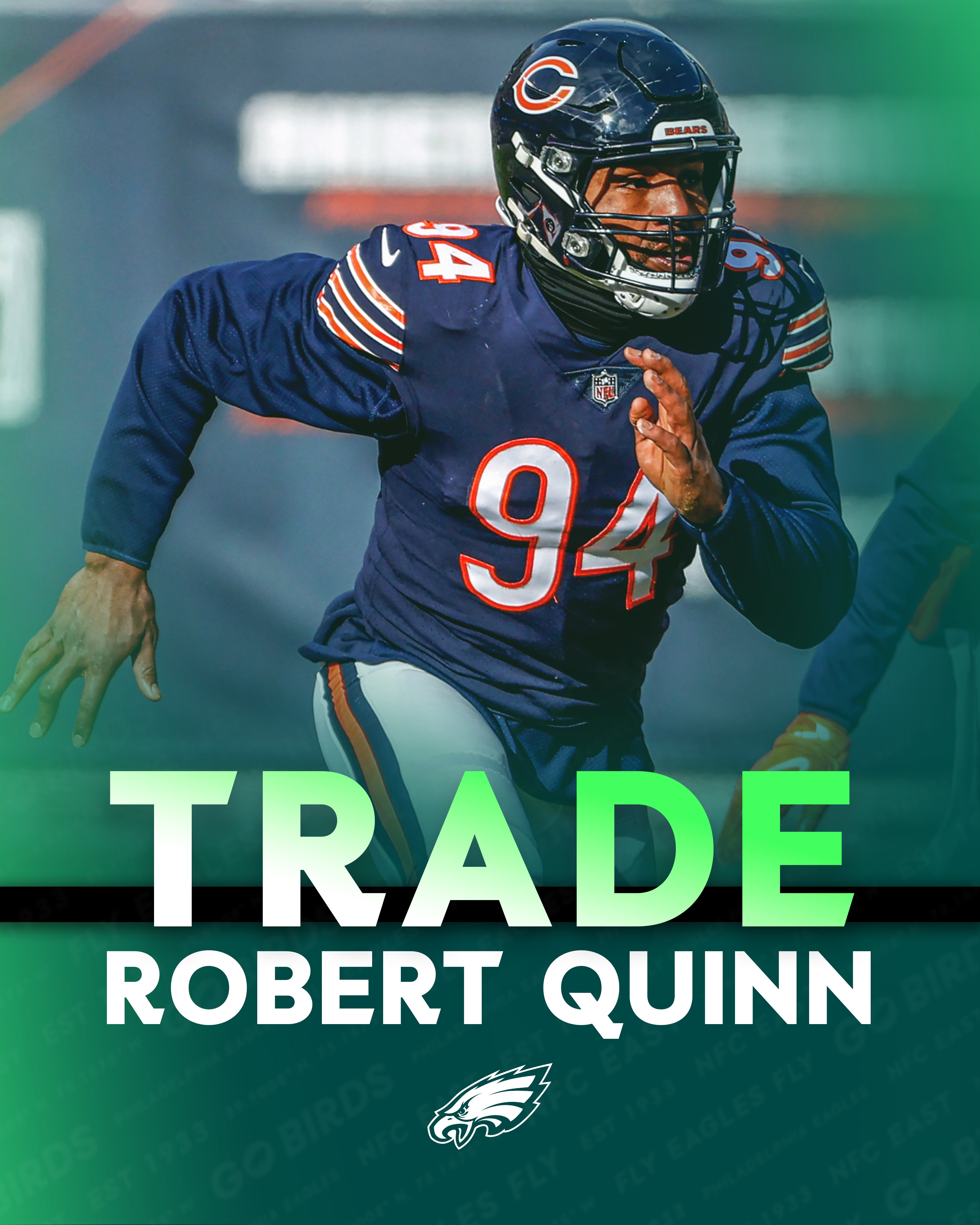 Philadelphia Eagles on X: 'Eagles have agreed to acquire DE Robert Quinn  from the Chicago Bears in exchange for a fourth round pick in 2023, pending  physical.  / X