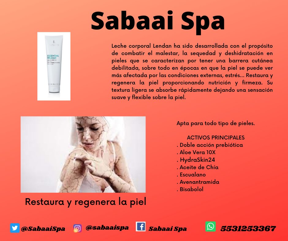 SabaaiSpa's tweet photo. En época de frío la piel se seca, la mejor manera de hidratarla es usando LECHE CORPORAL PREBIÓTICA Essencial Reload, en Sabaai Spa la puedes conseguir.
LENDAN #lechecorporal #lendan #deshidratación#prebiótica
@thebeautyeffect https://t.co/Yx4v7Z8sWd