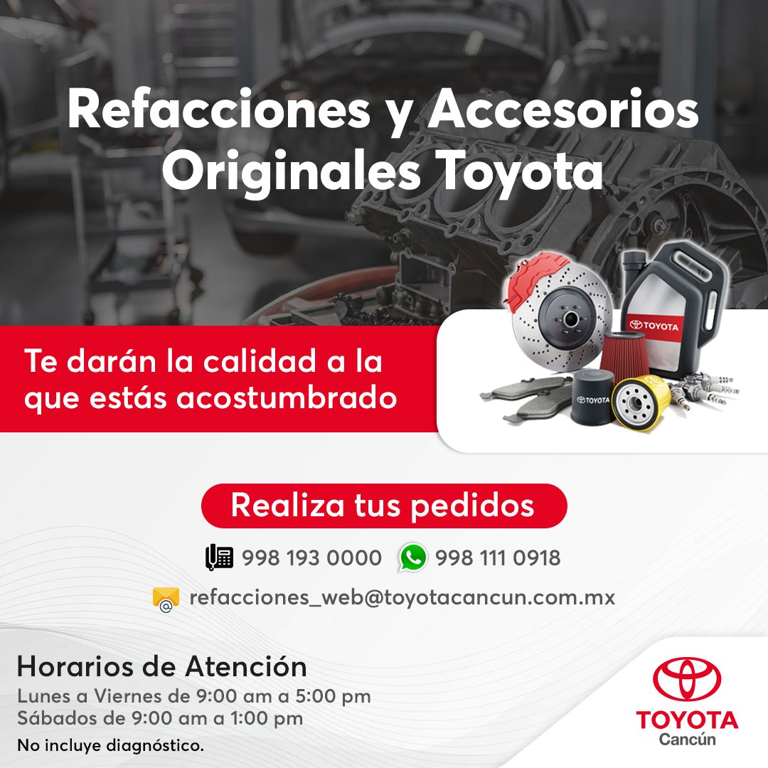 Refacciones originales Toyota 🚗⚙️🔩 Compra original para tu auto Agenda tu cita hoy mismo en Toyota al 998 260 4864