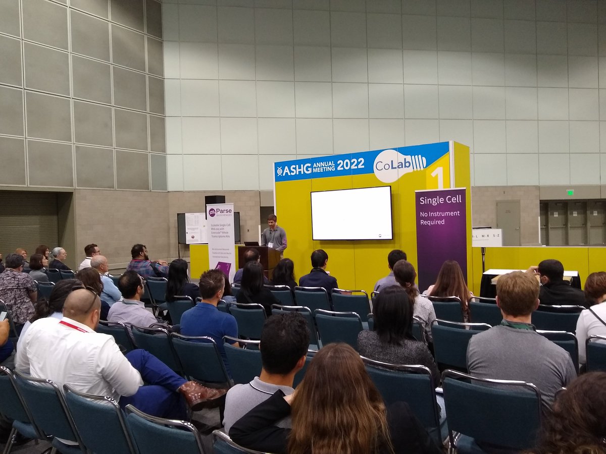 angelamyu's tweet photo. @ParseBio at #ASHG2022. Fantastic talk on their technologies and their updated Evercode v2 kit and applications by @CharlieRoco https://t.co/UjdAcK7da5