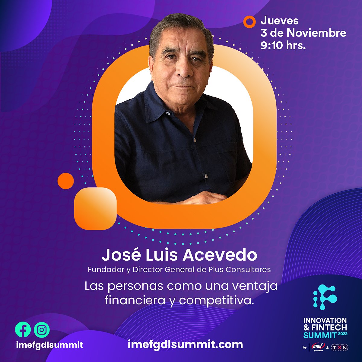 José Luis Acevedo nos hablará de las personas como una ventaja financiera y competitiva en su conferencia del 3 de noviembre.

Evento presencial 👉 bit.ly/3eR4VUr  

Para registrarte en formato virtual y totalmente gratis da clic aquí 👉 bit.ly/3eO7giZ