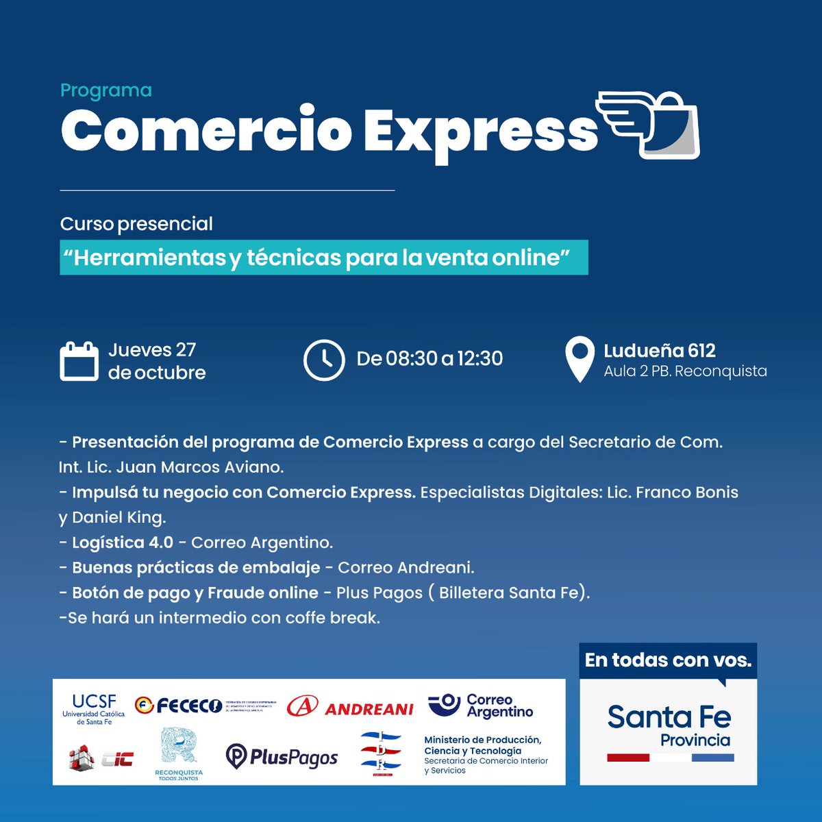 JMAviano's tweet photo. 📅Mañana en #Reconquista llevaremos a cabo la sede del norte para el Programa #ComercioExpress 🌐 junto a las empresas, comercios, entidades y el municipio📊 https://t.co/QbhrVFU2mQ
