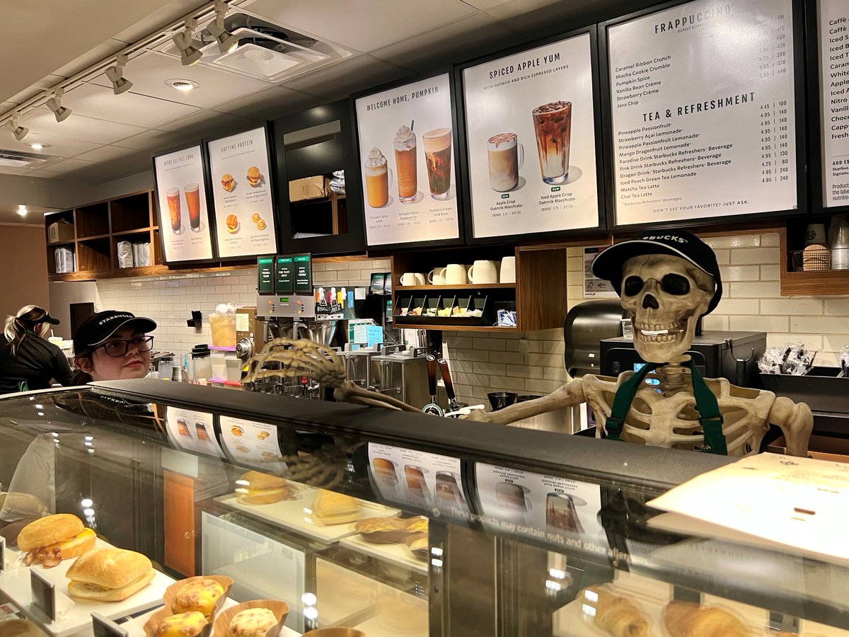 Take a study break, Jags! Swing by Starbucks and grab your fave pumpkin goodies before they're gone! 💀🎃🦇

#WeAreSouth #MarxLibrary #spooky #halloween